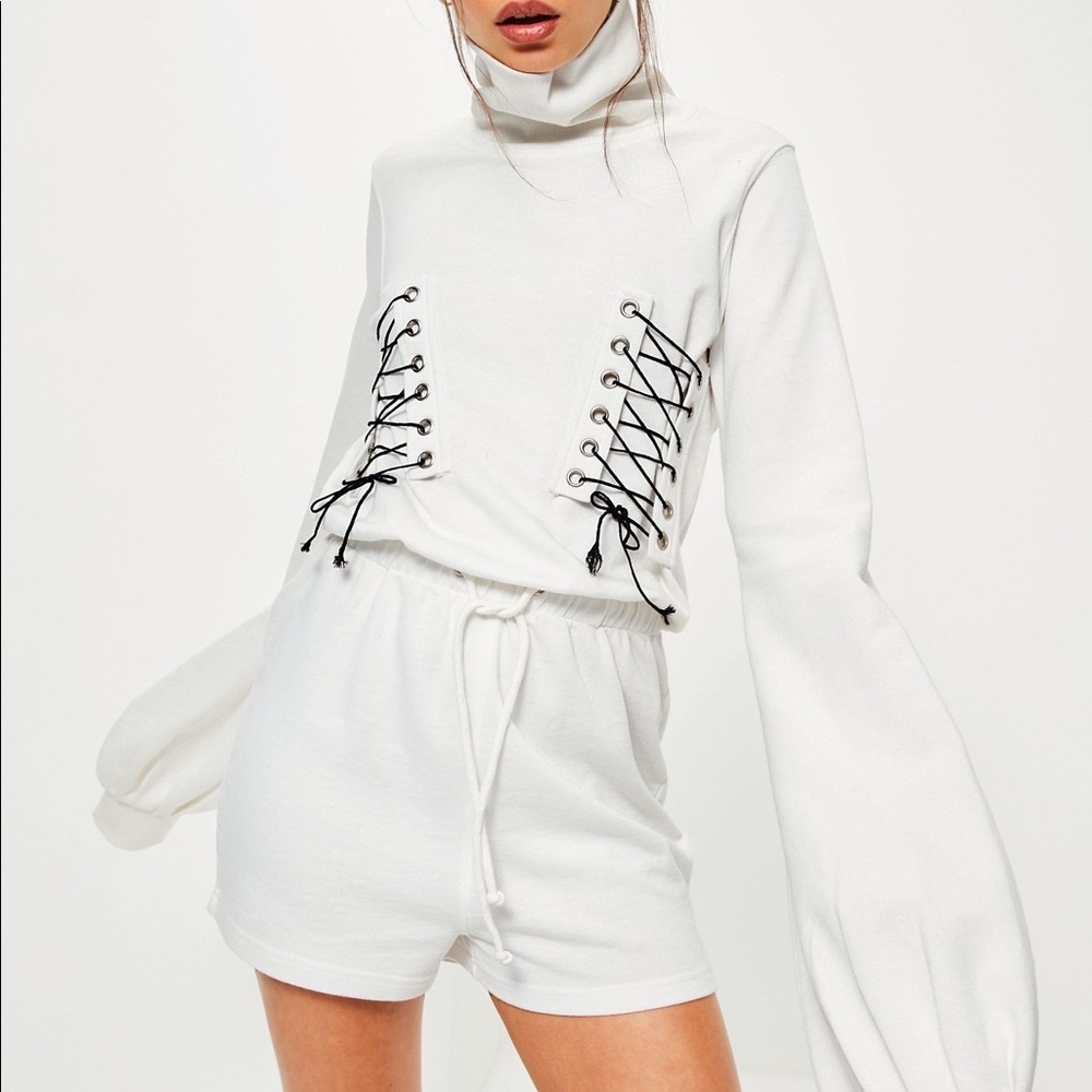 MISSGUIDED High Neck Lace Up Romper